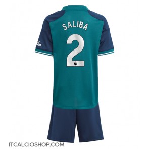 Arsenal William Saliba #2 Terza Maglia Bambino 2023-24 Manica Corta (+ Pantaloni corti)